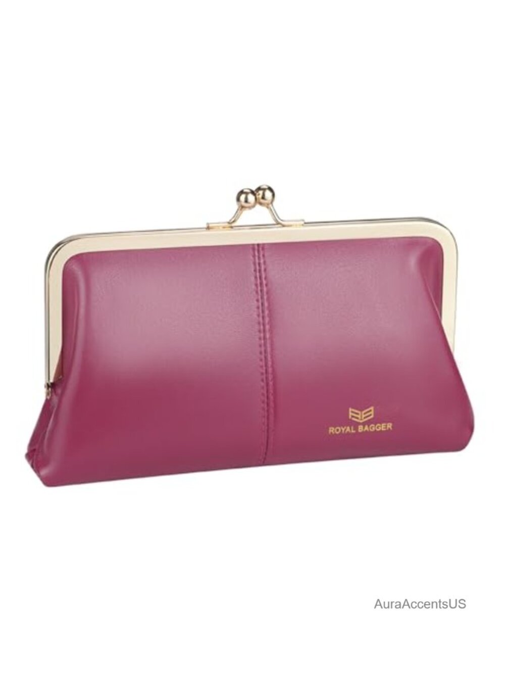 Genuine Cow Leather RFID Kiss Lock Wallet with 8 Card Slots and 2 Compartments